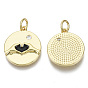 Brass Micro Pave Cubic Zirconia Pendants, with Enamel & Jump Rings, Nickel Free, Valentine's Day, Flat Round with Heart, Clear