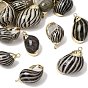 Brass & Natural Shell Pendants, Conch Shape Charms, with Golden Plated Edge