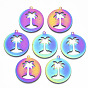 Ion Plating(IP) 201 Stainless Steel Pendants, Etched Metal Embellishments, Flat Round with Coconut Tree