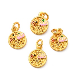 Alloy Enamel Charms, with Jump Ring, Lead Free & Cadmium Free, Flat Round with Fish & Flower Charm