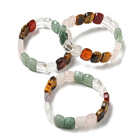 Прямоугольные эластичные браслеты из натуральных смешанных драгоценных камней и бисера, плитка браслет