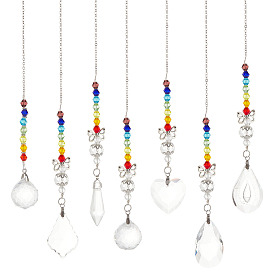 7шт 7 стиль прозрачные стеклянные подвесные украшения, подвесные ловцы солнца, создатель радуги, с железной бабочкой и стеклянными бусинами, для украшения дома