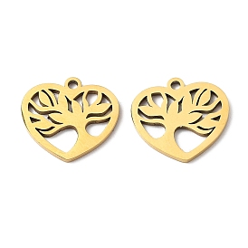 Ion Plating(IP) 316L Surgical Stainless Steel Charms, Heart with Tree of Life Charm