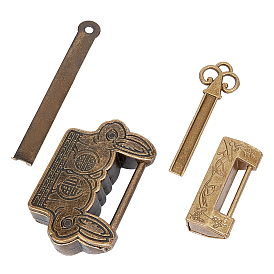 Olycraft Retro Alloy Combination Locks, Carved Pattern PadLocks with Key, For Wooden Drawer & Jewelry Box, Burlap Bag