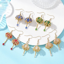 Прозрачные серьги-подвески из гальванизированного стекла и бисера., цветок, с 304 нержавеющей стали серьги крючки, золотые