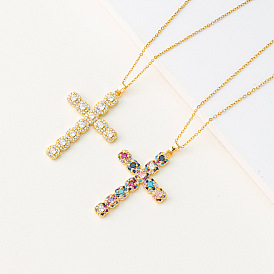 Hip Hop Cross Pendant Necklace with Stainless Steel Chain and Zirconia Stones