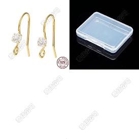 10Pcs 925 Sterling Silver with Clear Cubic Zirconia Earring Hooks, Flat Round
