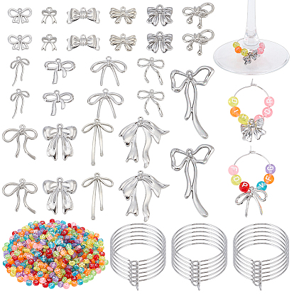 Подвески для бокалов с бантиками своими руками, маркировка для поцелуев, включая фурнитуру для серег-колец из латуни, Акриловые бусины, Подвески из сплава