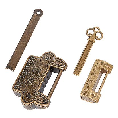 Retro-Legierungs-Zahlenschlösser, geschnitzte Mustervorhängeschlösser mit Schlüssel, für Holzschublade & Schmuckschatulle, Sackleinenbeutel