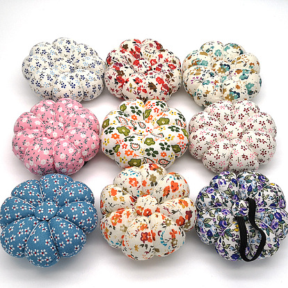 Flower Pattern Wrist Strap Pin Cushions, Pumpkin Shape Sewing Pin Cushions, for Cross Stitch Sewing Accessories