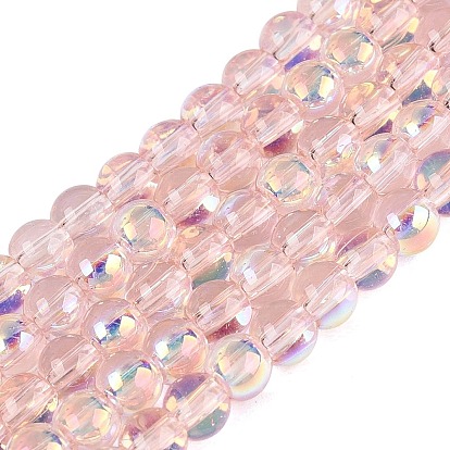 Electroplate Transparent Glass Beads Strands, Round, AB Color Plated