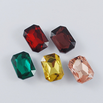 Accesorios de vidrio, espalda plateada, facetados, octágono rectángulo, 18x13x6 mm