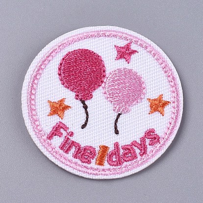 Computerized Embroidery Cloth Iron On/Sew On Patches, Costume Accessories, Flat Round with Ballon & Word Fine day