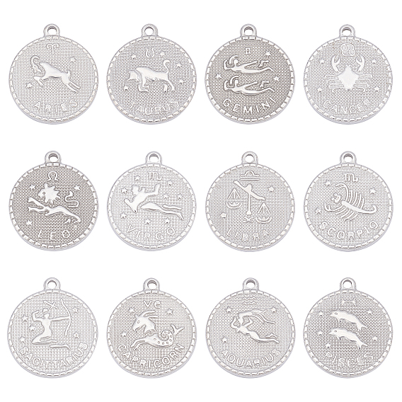 12 PC 12 Stil 304 Edelstahlanhänger, flach rund mit Konstellation