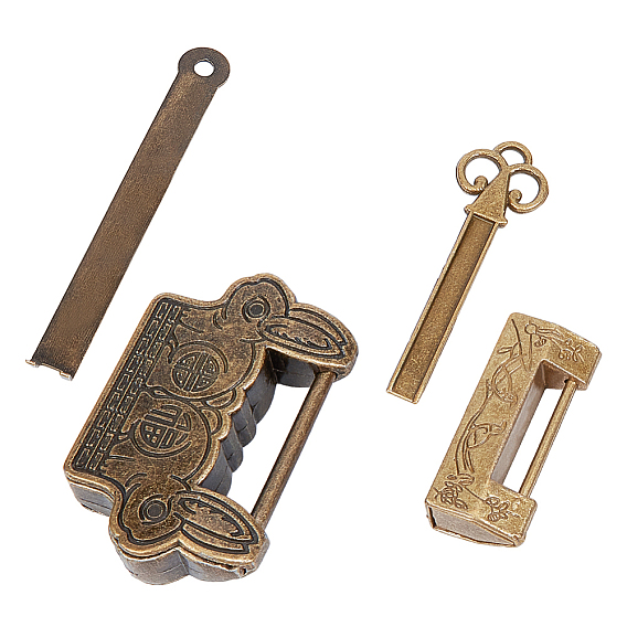 Retro Alloy Combination Locks, Carved Pattern PadLocks with Key, For Wooden Drawer & Jewelry Box, Burlap Bag