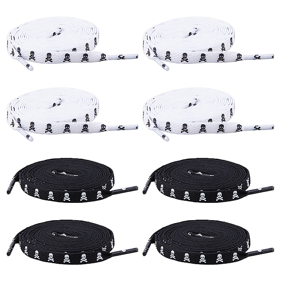 4 пары 2 цветные полиэстеровые плоские шнурки, Рисунок черепа
