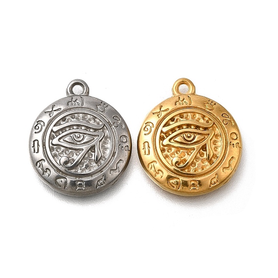 304 подвески из нержавеющей стали, плоский круглый шарм с египетским глазом Гора, анти-тускнение, ионное покрытие (ip)