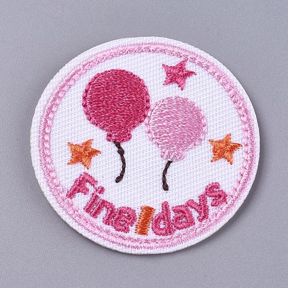 Computerized Embroidery Cloth Iron On/Sew On Patches, Costume Accessories, Flat Round with Ballon & Word Fine day