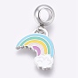 304 Stainless Steel European Dangle Charms, Large Hole Pendants, with Enamel, Rainbow