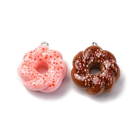 Непрозрачные подвески смолы, пончики, с платиново-железными петлями