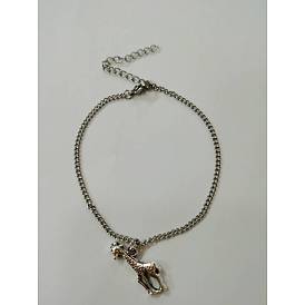 304 bracelets de charme d'acier inoxydable, avec pendentif en alliage, girafe
