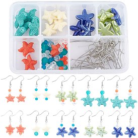 SUNNYCLUE DIY Starfish Shape Dangle Earring Making Kits, with Synthetical Coral Beads, Handmade Porcelain Beads, Glass Beads, Brass Earring Hooks