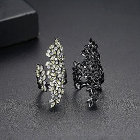 Кольца-манжеты из листовой латуни с микропаве из кубического циркония для женщин, металлический черный 