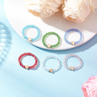 Женские перстни с гальваническим покрытием из стеклянных бусин, сердце