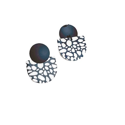 Geometric Earrings Polymer Pottery Leaf Circle Earrings Women's Contrast Color Hollow Earrings