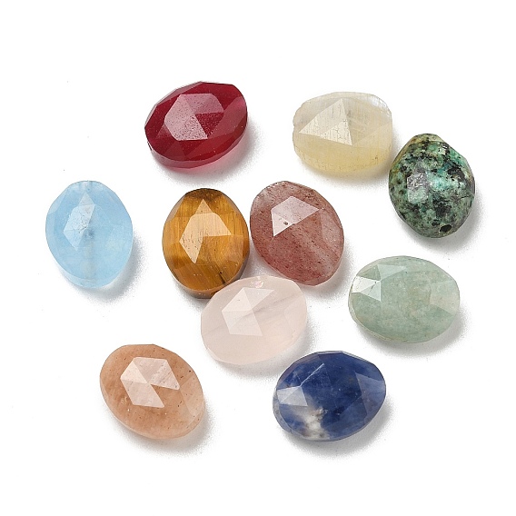 Бусины из натурального смешанного камня, граненые, смешанные окрашенные и неокрашенные, овальные