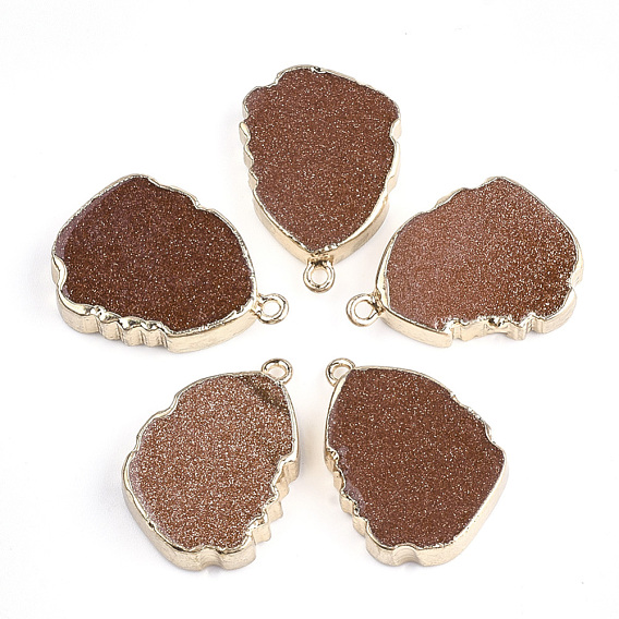 Electroplate Gemstone Pendants, with Iron Findings, Golden
