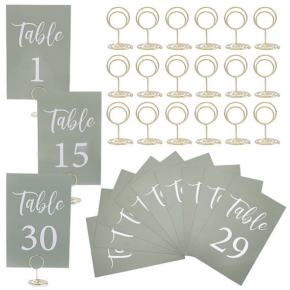 31Pcs Steel Place Card Holder, Round, witb 31Pcs Paper Place Cards