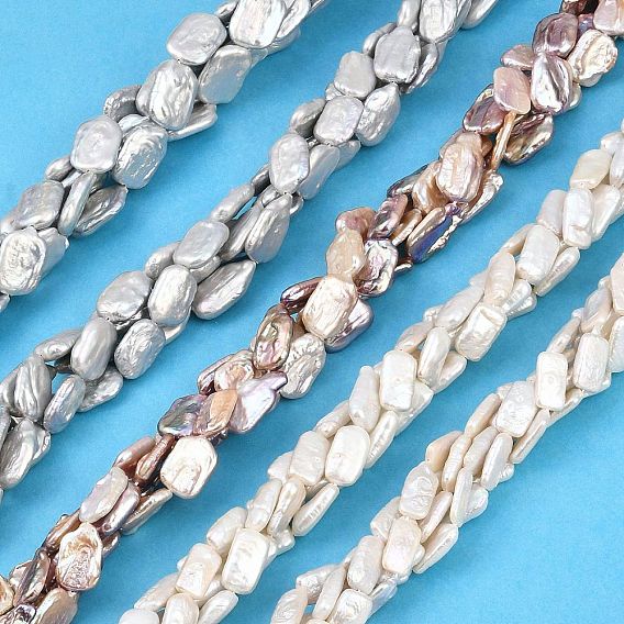 Natural Baroque Keshi Pearl Beaded Strands, Cultured Freshwater Pearl Beads, Rectangle