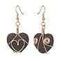 Boucles d'oreilles pendantes en pierre de lave naturelle coeur pour femme, boucle d'oreille d'huile essentielle de perle enveloppée de fil de cuivre