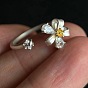 Anillos abiertos de latón con micropavé de circonitas cúbicas para mujer, flor