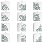 12Pcs 6 Styles 304 Stainless Steel Pendants, Square with Flower Pattern