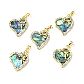 Abalone Shell/Paua Shell Pendants, with Brass & Glass Findings, Asymmetrical Heart with Bowknot Charm