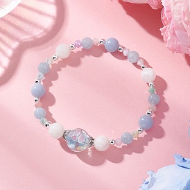 Браслеты из натурального радужного лунного камня, окрашенного кварца, ангелита, стекла и бусин лэмпворк для женщин, круглые