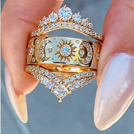 3шт. латунные кольца с микропаве из прозрачных кубических цирконий для женщин, корона, штабелируемые кольца