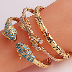 Luxury Copper Plated Gold Micro Inlaid Zircon Leopard Butterfly Bow Colorful Zircon Bracelet Jewelry