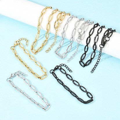 304 Набор ювелирных украшений из браслета и ожерелья из нержавеющей стали с овальными звеньями, с карабин-лобстерами 