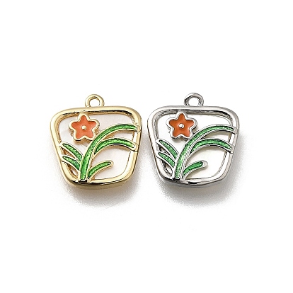 Латунные трапециевидные подвески из натуральной белой ракушки, оранжево-красные эмалевые цветочные подвески