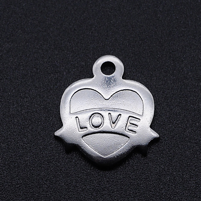 Valentine's Day Theme, 201 Stainless Steel Pendants, Heart with Word LOVE