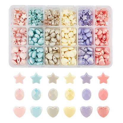 540Pcs 18 Style Spray Painted Acrylic Beads, Rubberized Style, Faceted, Star & Heart & Oval