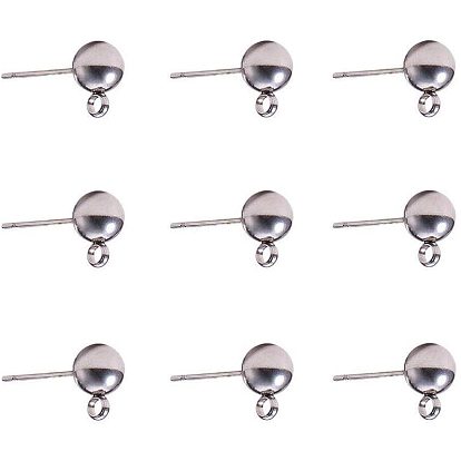 304 Stainless Steel Stud Earring Findings, with Loop