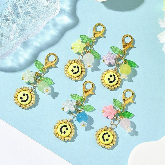 Подвески из акрила и стекла, Сплав с застежками когтя омара, улыбающееся лицо