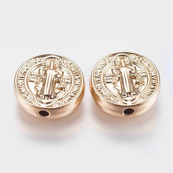 Brass Beads, Long-Lasting Plated, Flat Round with Santa Virgen