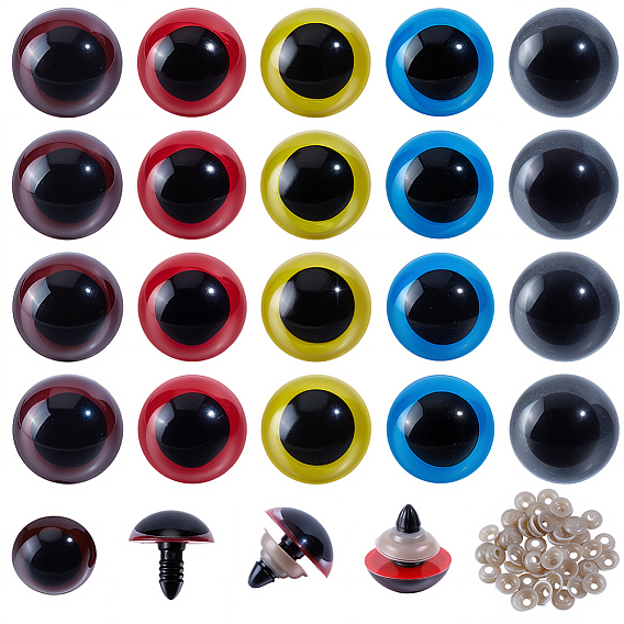 50Pcs 5 Colors Craft Plastic Screws Doll Eyes, with Safty Back Pad, Stuffed Bear Puppet Eyes, Half Round