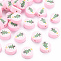 Handmade Polymer Clay Beads, Flat Round with Christmas Tree