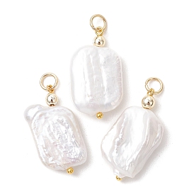 Подвески из натурального барочного жемчуга кеши, прямоугольные подвески с 304 петлями из нержавеющей стали, белые